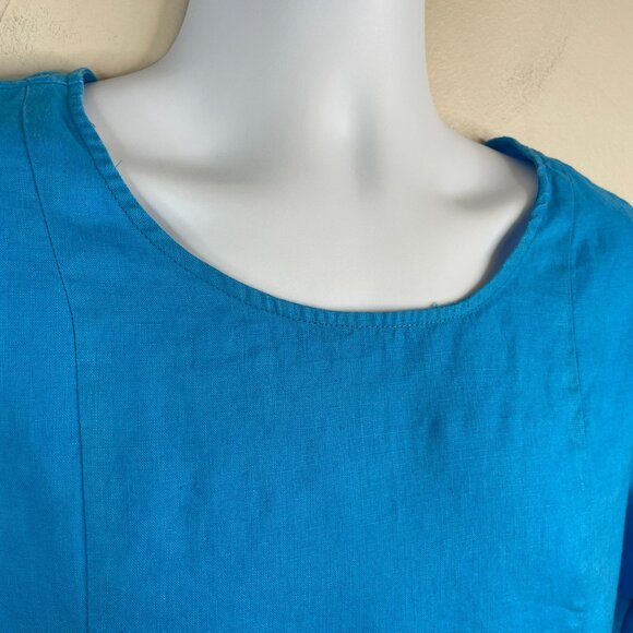 Ali Miles Womens Coastal Beachy LINEN Tunic Top 1X Vibrant Blue Travel Vacation - Picture 8 of 11